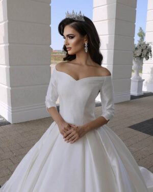 rochie de mireasa a line tafta si matase mikado avalanche