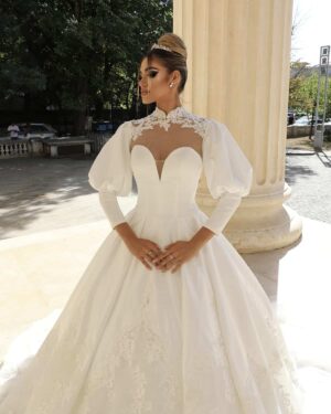 rochie de mireasa cu maneci bufante ariel