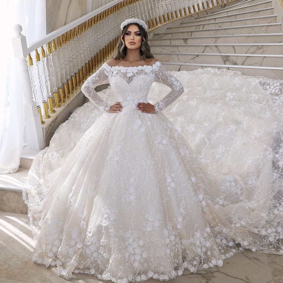 rochie de mireasa printea cu sclipici anemona