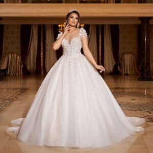 rochie de mireasa printesa cu pietre swarovsky atlas