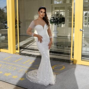 rochie de mireasa sirena cu trena detasabila amira