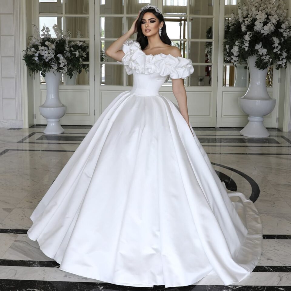 rochie de mireasa tafta de lux alba