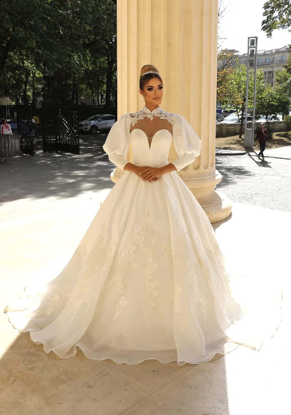 rochie de mireasa a line cu maneci bufante ariel